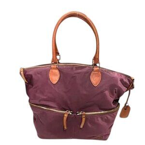 Dooney & Bourke Burgundy/Cranberry Nylon Top Handle Bag w/Brown leather details